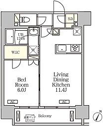 ジオエント白金台 9階1LDKの間取り