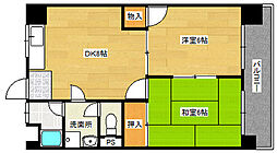 広島電鉄1系統 日赤病院前駅 徒歩10分の賃貸マンション 3階2LDKの間取り