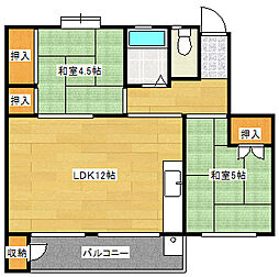 広島電鉄宮島線 修大協創中高前駅 徒歩13分の賃貸マンション 4階2LDKの間取り