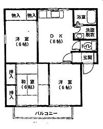 JR芸備線 矢賀駅 3.7kmの賃貸アパート 2階3DKの間取り
