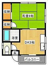 JR山陽本線 向洋駅 徒歩10分の賃貸マンション 2階1DKの間取り