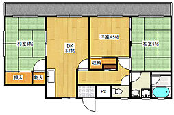 広島電鉄宮島線 古江駅 徒歩7分の賃貸マンション 3階3DKの間取り