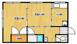広島電鉄2系統 西観音町駅 徒歩9分の賃貸マンション 3階2Kの間取り