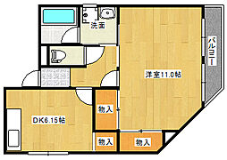 広島電鉄2系統 観音町駅 徒歩2分の賃貸マンション 4階1DKの間取り