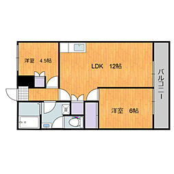 広島高速交通アストラムライン 伴駅 徒歩8分の賃貸マンション 3階2LDKの間取り