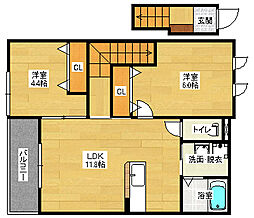 広島高速交通アストラムライン 毘沙門台駅 徒歩18分の賃貸アパート 2階2LDKの間取り