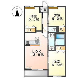JR芸備線 矢賀駅 徒歩27分の賃貸アパート 3階3LDKの間取り