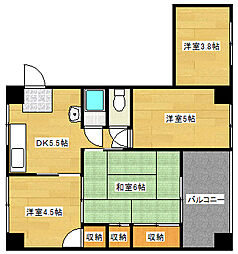 広島電鉄8系統 横川一丁目駅 徒歩9分の賃貸マンション 3階3SDKの間取り