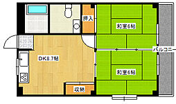 広島電鉄宮島線 修大協創中高前駅 徒歩3分の賃貸マンション 2階2DKの間取り
