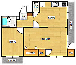 JR芸備線 矢賀駅 徒歩9分の賃貸マンション 3階2DKの間取り