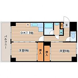 広島電鉄8系統 舟入南駅 徒歩22分の賃貸マンション 6階2DKの間取り