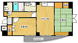 広島電鉄1系統 海岸通駅 徒歩3分の賃貸マンション 5階2DKの間取り