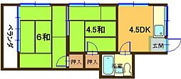 JR芸備線 矢賀駅 3.8kmの賃貸アパート 2階1LDKの間取り