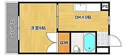広島電鉄5系統 比治山下駅 徒歩23分の賃貸マンション 3階1DKの間取り