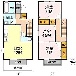 広島電鉄2系統 広電西広島(己斐)駅 徒歩19分の賃貸テラスハウス 1階3LDKの間取り