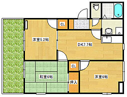 広島電鉄宮島線 古江駅 徒歩6分の賃貸アパート 1階3DKの間取り