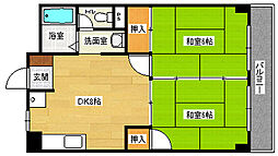 JR山陽本線 向洋駅 徒歩29分の賃貸マンション 2階2DKの間取り