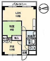 広島電鉄9系統 白島駅 徒歩14分の賃貸マンション 2階2LDKの間取り
