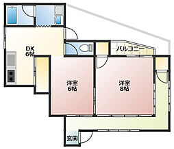 広島電鉄宮島線 古江駅 徒歩11分の賃貸アパート 1階2DKの間取り