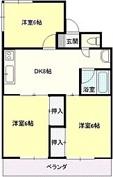 広島電鉄8系統 舟入町駅 徒歩3分の賃貸マンション 2階3DKの間取り