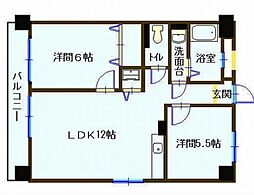 広島電鉄9系統 縮景園前駅 徒歩1分の賃貸マンション 8階2LDKの間取り
