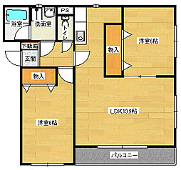 JR可部線 七軒茶屋駅 徒歩12分の賃貸マンション 2階2LDKの間取り