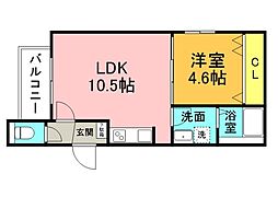 JR山陽本線 向洋駅 徒歩13分の賃貸アパート 1階1LDKの間取り