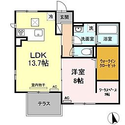 JR芸備線 矢賀駅 徒歩14分の賃貸アパート 1階1LDKの間取り