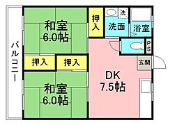 JR可部線 安芸長束駅 徒歩5分の賃貸マンション 2階2DKの間取り