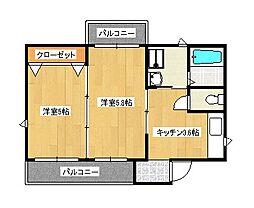広島電鉄1系統 宇品3丁目駅 徒歩26分の賃貸マンション 3階2DKの間取り