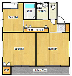 広島電鉄1系統 元宇品口駅 徒歩4分の賃貸マンション 3階2DKの間取り