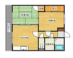 JR芸備線 矢賀駅 徒歩14分の賃貸マンション 3階2DKの間取り