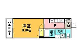 広島電鉄1系統 海岸通駅 徒歩4分の賃貸アパート 3階1Kの間取り
