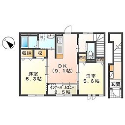 広島高速交通アストラムライン 上安駅 徒歩15分の賃貸アパート 2階2DKの間取り