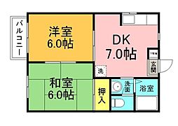 広島高速交通アストラムライン 古市駅 徒歩15分の賃貸アパート 2階2DKの間取り