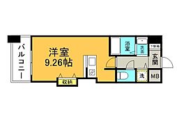 広島電鉄1系統 市役所前駅 徒歩9分の賃貸マンション 11階ワンルームの間取り