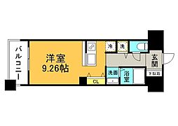 広島電鉄1系統 市役所前駅 徒歩9分の賃貸マンション 13階ワンルームの間取り