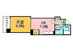 広島電鉄8系統 舟入町駅 徒歩4分の賃貸マンション 2階1DKの間取り