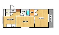 JR芸備線 矢賀駅 徒歩17分の賃貸マンション 3階2Kの間取り
