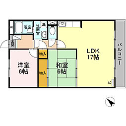 JR可部線 緑井駅 徒歩14分の賃貸マンション 3階2LDKの間取り