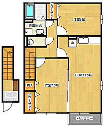 JR山陽本線 安芸中野駅 徒歩25分の賃貸アパート 2階2LDKの間取り