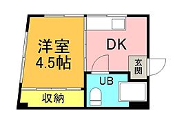 広島電鉄9系統 白島駅 徒歩7分の賃貸マンション 1階1DKの間取り