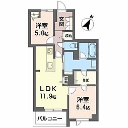 JR可部線 梅林駅 徒歩9分の賃貸マンション 2階2LDKの間取り