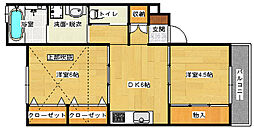 JR芸備線 中深川駅 5.8kmの賃貸アパート 1階2DKの間取り