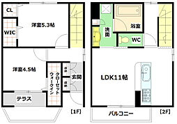 JR呉線 矢野駅 徒歩13分の賃貸タウンハウス 1階2LDKの間取り