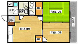 JR可部線 緑井駅 徒歩6分の賃貸アパート 2階2DKの間取り
