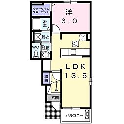広島高速交通アストラムライン 上安駅 徒歩9分の賃貸アパート 1階1LDKの間取り