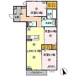 JR可部線 下祇園駅 徒歩8分の賃貸アパート 3階3LDKの間取り