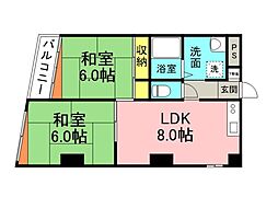 広島電鉄2系統 広島駅駅 徒歩8分の賃貸マンション 4階2LDKの間取り