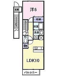JR山陽本線 天神川駅 徒歩29分の賃貸アパート 2階1LDKの間取り